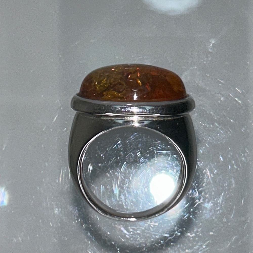 NWOT Genuine Amber Gemstone Sterling Silver Designer Ring - Modern Boho - Picture 7 of 10